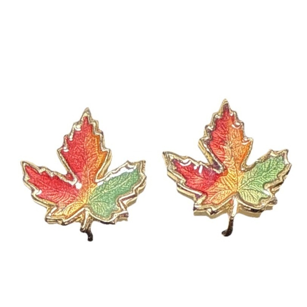 Vintage‎ Multicolor Enamel Maple Leaf Screw Back Earrings J17-35